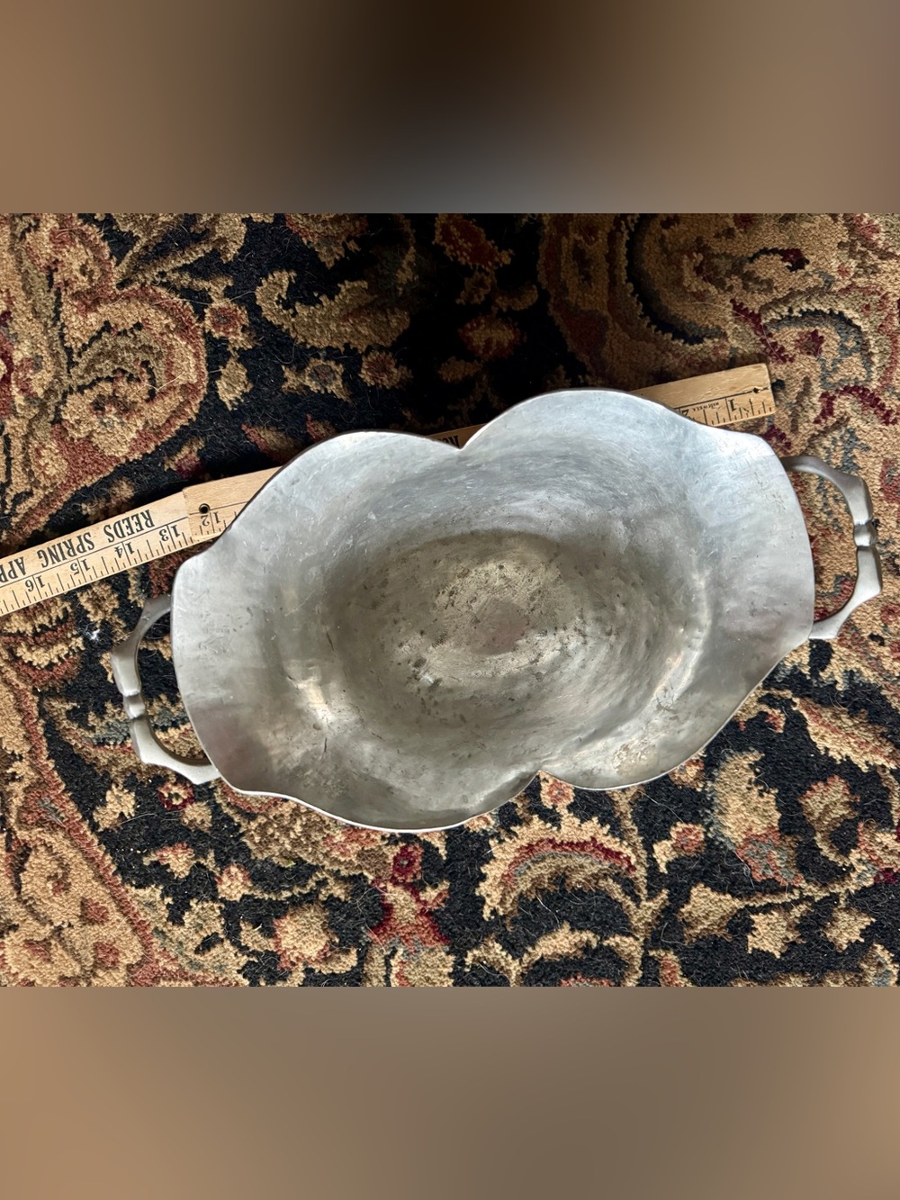 Pewter Decorative Bowl in Aged Silver Tone. Stamped, footed